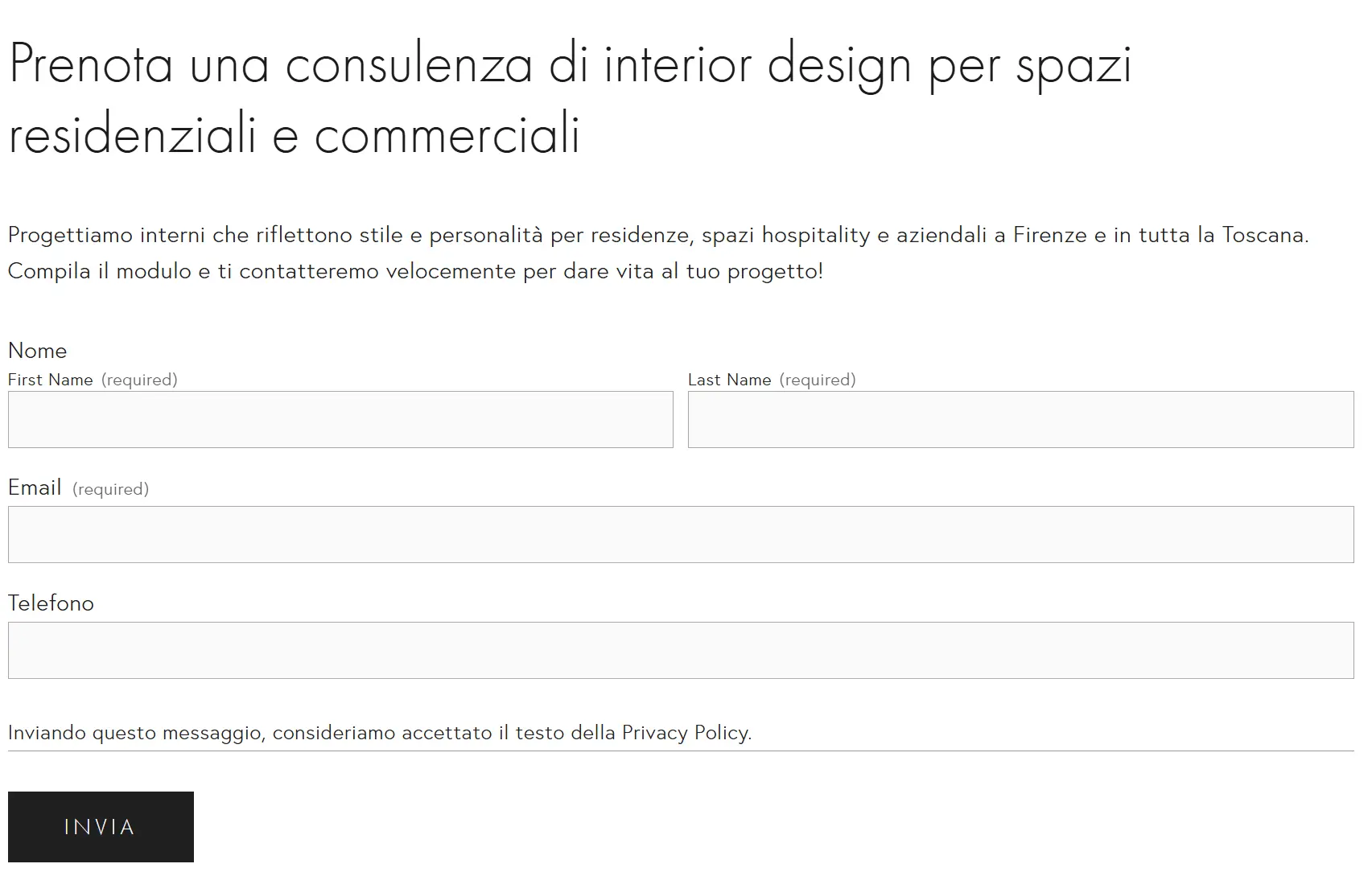 esempio di pagina contatti e form di contatto