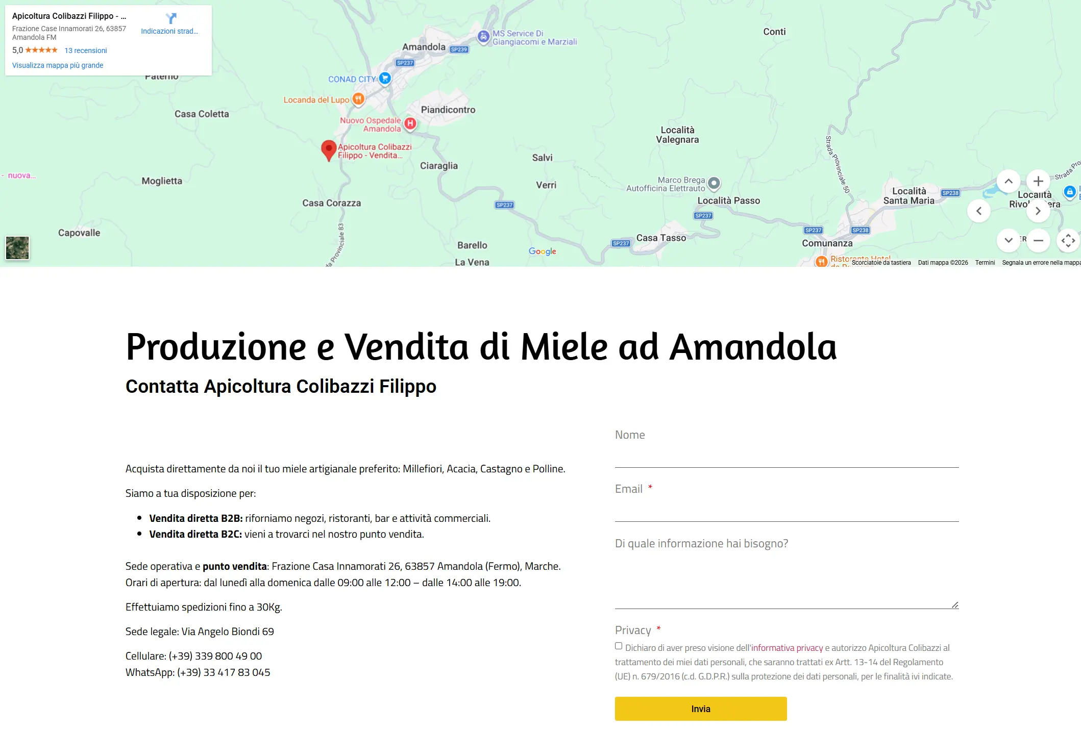 esempio di pagina contatti realizzata da Sabina D'Anna