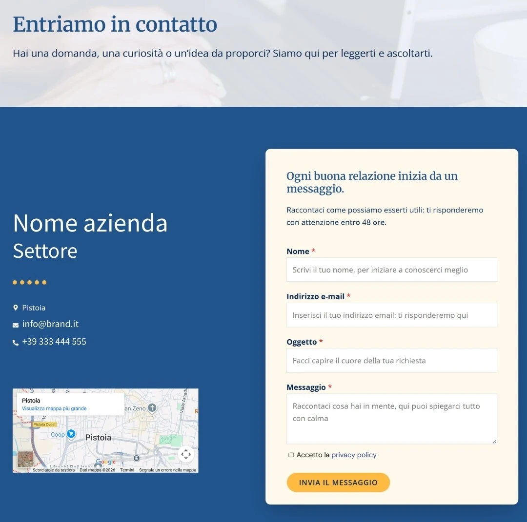 esempio di pagina contatti e form di contatto realizzato da sabina d'anna